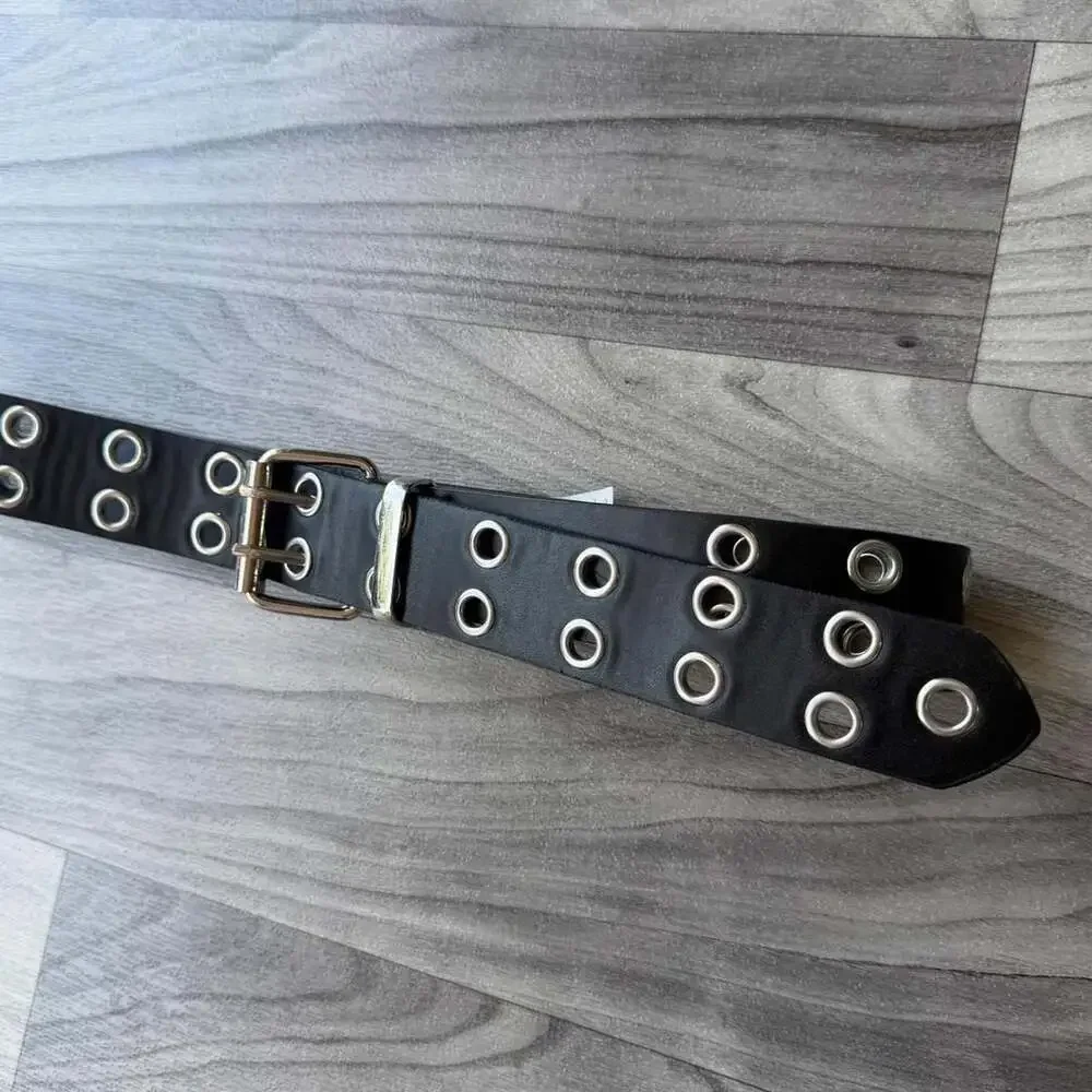 Bershka Double Grommet Black Leather Belt 85